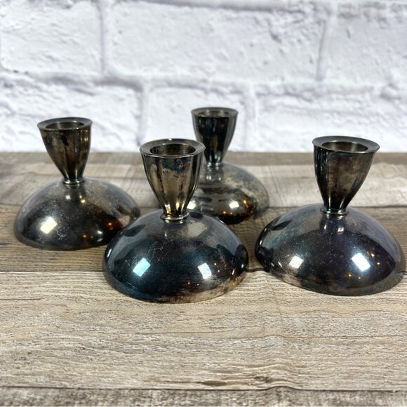 Oneida Silversmiths Silver Plated Art Deco MCM Candle Holders Set of 4 Vintage - Picture 1 of 13